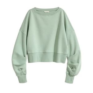 H&M Mint Green Cropped Sweatshirt with Gathered Sleeves Size 6